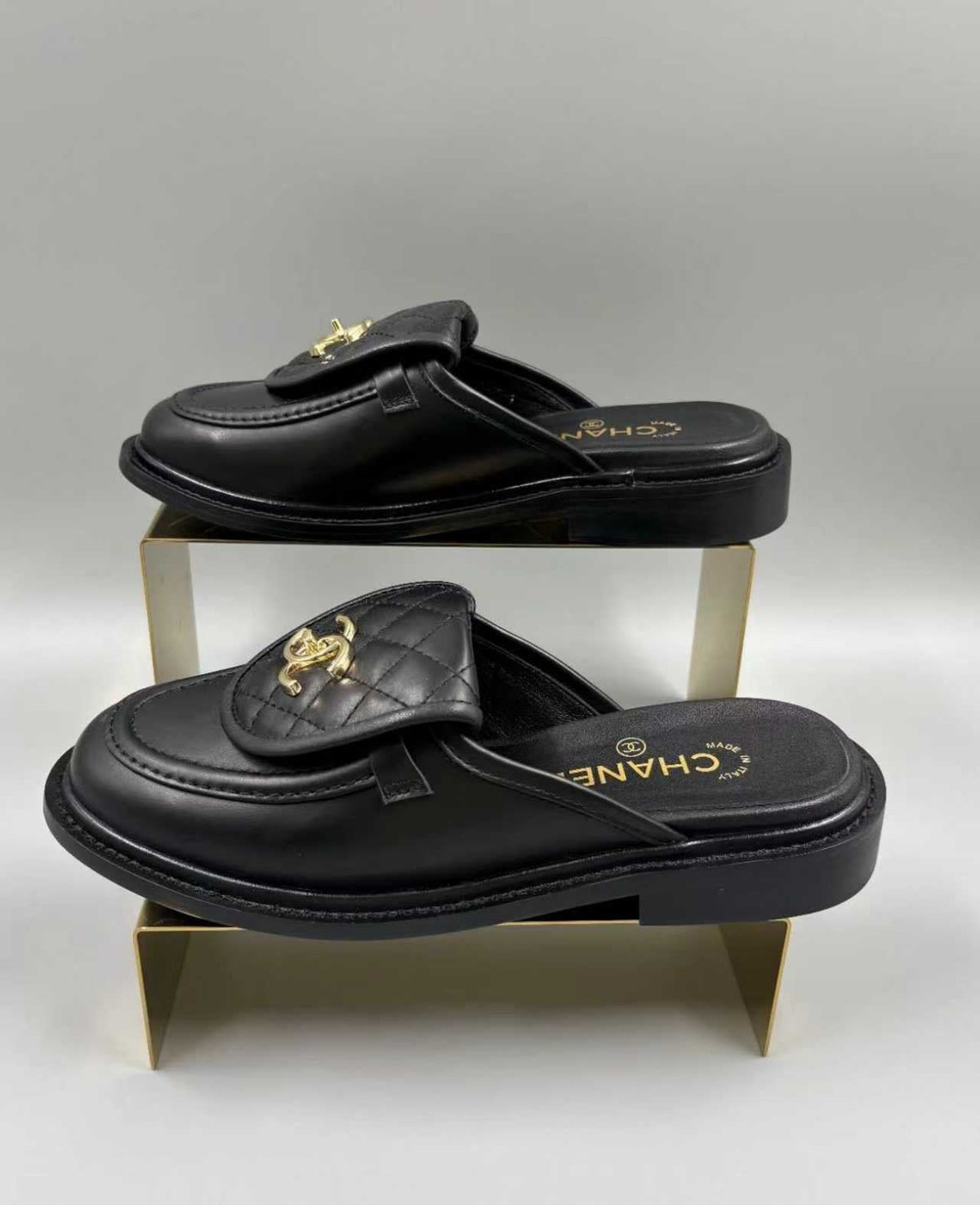 CC Mules 25 In Back with Gold Hardware Cowhide