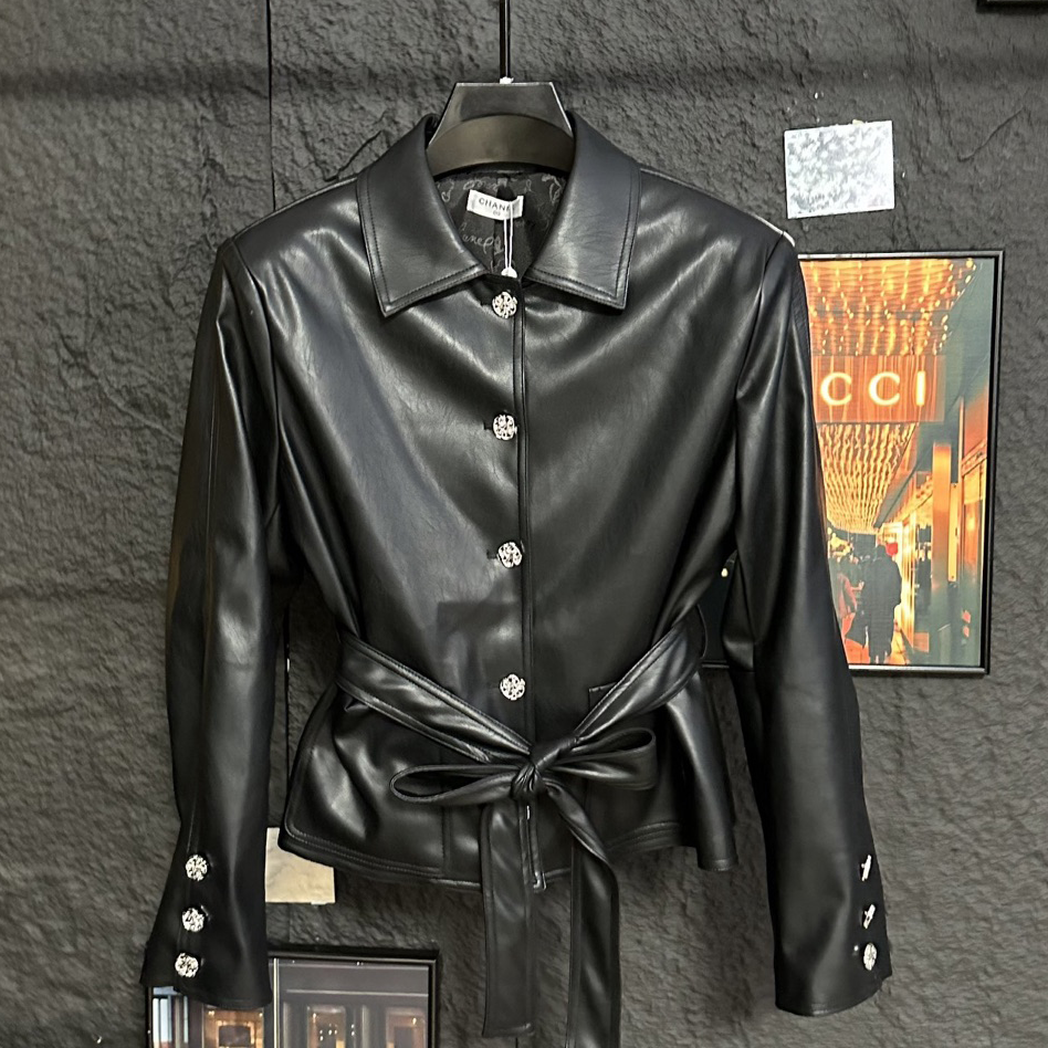 Black and Red Leather Women's JacketsXC052026092001