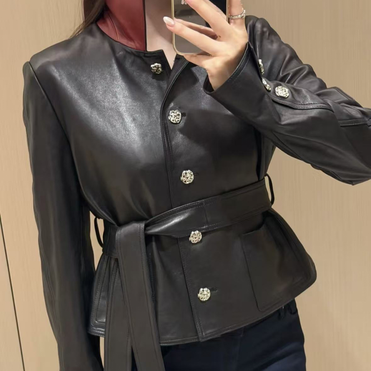 Black and Red Leather Women's JacketsXC052026092001