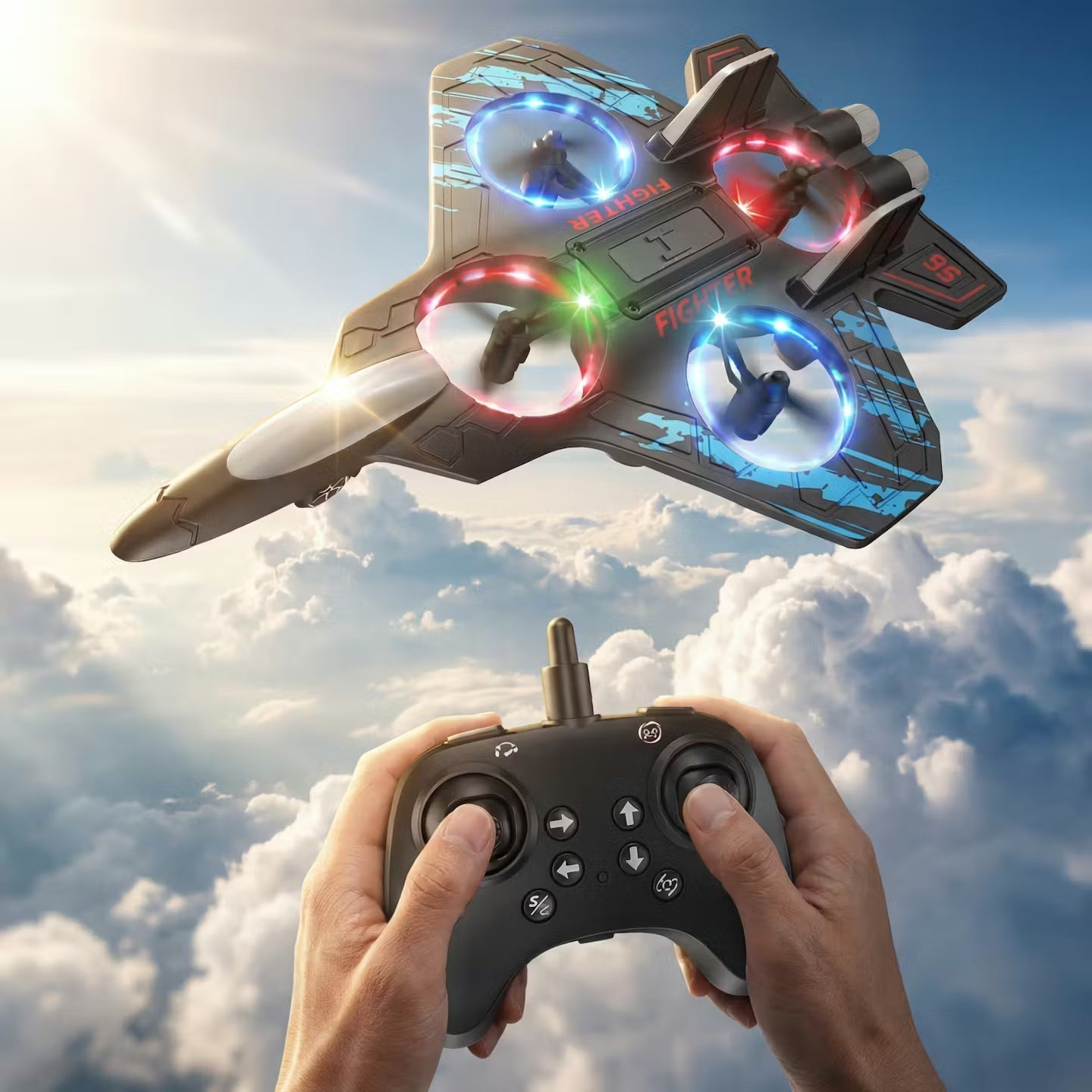 Glider Flying Helicopter RC Hobby Jet Plane 2.4G Stunt Remote Control Foam Fighter Airplane Toy With Light